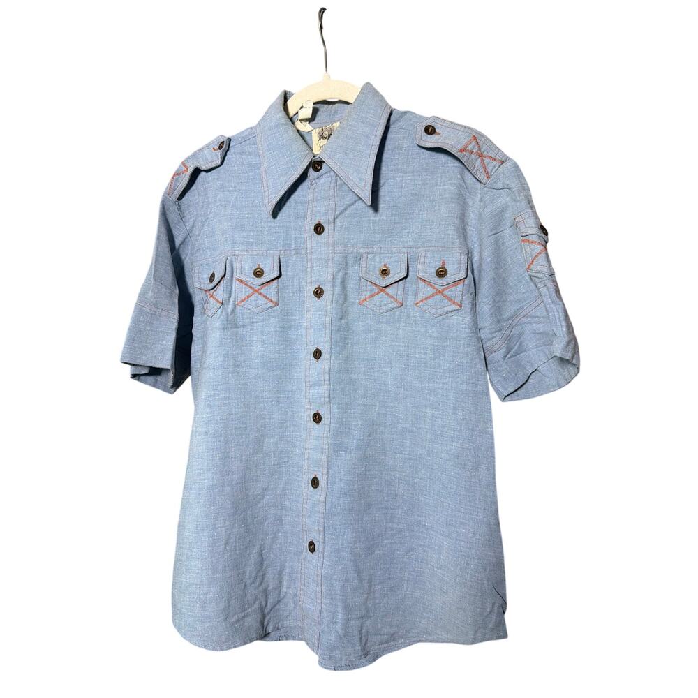 0234 Vintage Bennington Ltd California Chambray Shirt Men L Blue 70s